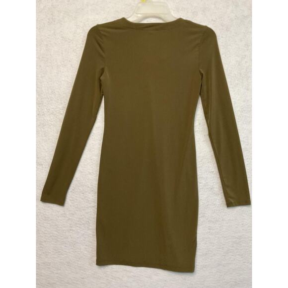 Forever 21 Dress Womens Small Olive Green Long Sleeve Lace Up V Neck Bodycon - Picture 8 of 8